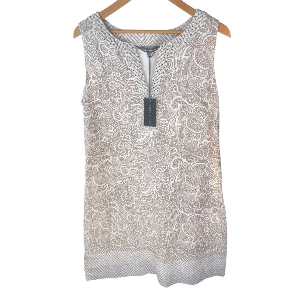 Laura Ashley Linen Paisley & Beaded Shift Mini Dress | NWT